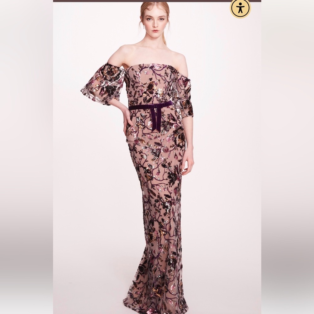 MARCHESA NOTTE***Stunning Floral Off-Shoulder Dress Gown***US 8***$995